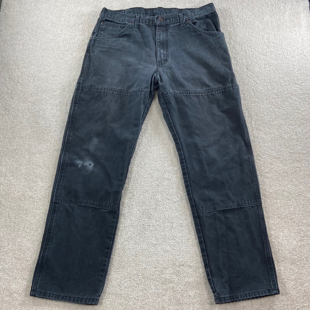 Dickies Carpenter Pants Mens 36x32 (Meas 35x30.5) Black Double Knee Duck Canvas